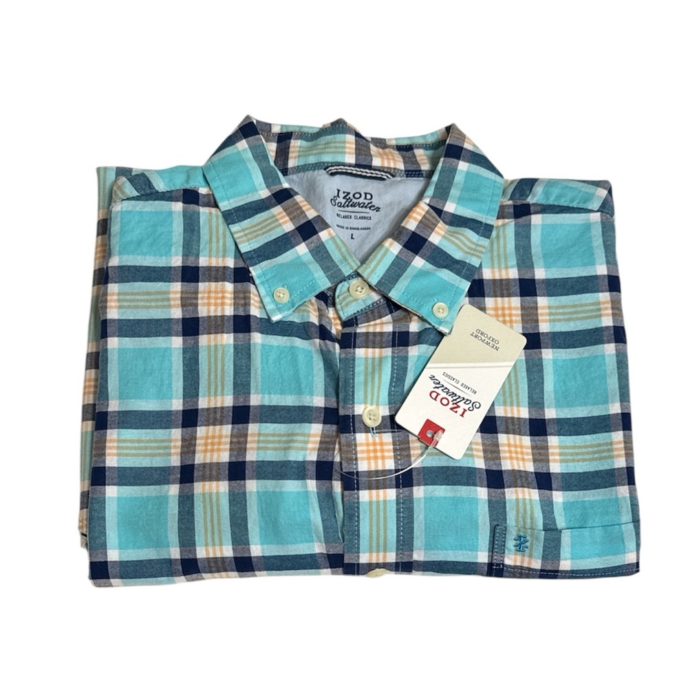 Izod Men's Teal Plaid Casual Shirt